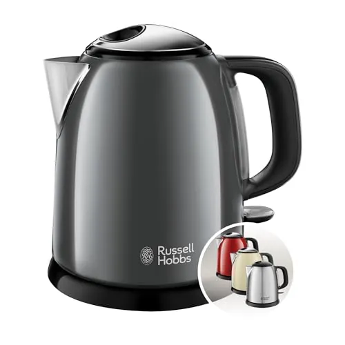 Russell Hobbs Hervidor Agua Eléctrico [1 l, mini, compacto, pequeño] Colours+ Grey (acero inoxidable, zona ebullición rápida, filtro antical extraíble, indicador nivel de agua, 2400 W, gris) 24993-70