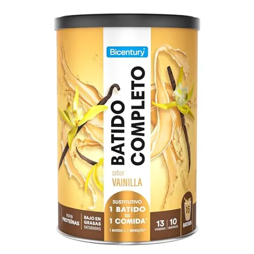 Bicentury Batido Completo Sustitutivo de Comida Sabor Vainilla, Rico en Proteínas, Bajo en Grasas saturadas, Un batido equivale a una comida completa, 436 g, 16 raciones
