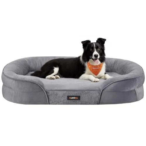 Feandrea Cama para Perros Grandes, Ortopédica, 91 x 68 x 18 cm | Espuma de Nido de Abeja, Forro Repelente al Agua, Bordes Elevados, Funda Extraíble y Lavable, Colección BLOMFY PGW282G01