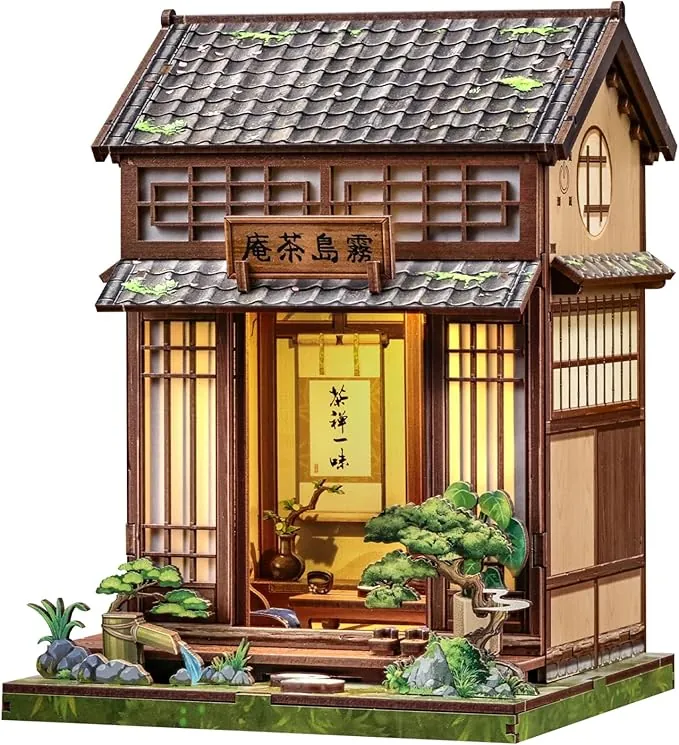CUTEBEE Kit Book Nook - Casa de Té Japonesa Miniatura para Adultos, Maqueta de Madera DIY para Montar, Decoración para Estanterías y Hogar, Regalo Creativo (Kirishima Cha-an)