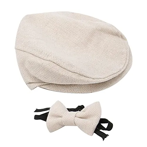 Pwshymi Gorra Plana Sombrero de Caballero, Bebé recién Nacido Accesorios de fotografía Sombrero per Bebé Recién Nacido(Beige)