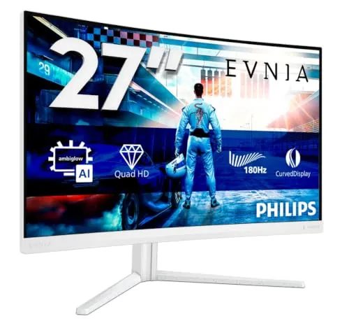 PHILIPS Evnia 27M2C5501 Gaming Monitor 27 Pulgadas 180Hz Panel Fast VA, 1ms GtG, HDR10, Altura Ajustable, (2560x1440 HDMI 2X 2.0) Blanco