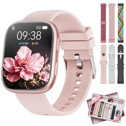Mingtawn Reloj Inteligente Mujer con 7 Correas, 1.83" Smartwatch con Bluetooth Llamada, 100+ Modos Deportivos, Monitor Pulsometro/SpO2/Sueño, Relojes Inteligentes para Android iOS
