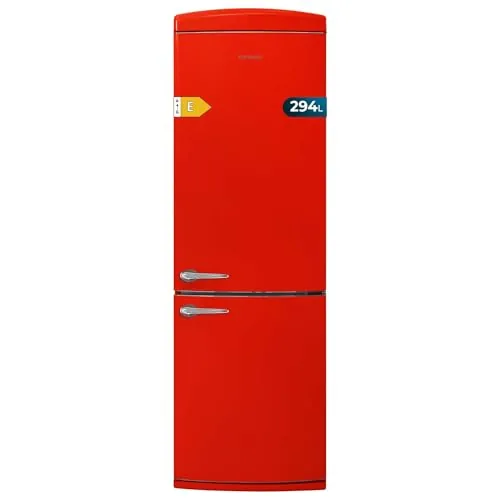 Cecotec Frigorífico Combi 2 Puertas Retro de 294L Bolero CoolMarket Combi Origin 294+ Red E. Altura 190cm y 60,5 cm de Ancho, Total No Frost, Multi Cooling, Fast Freezing, Acabado Vintage Rojo