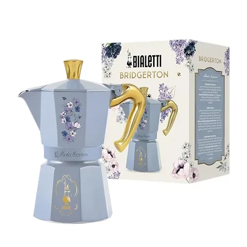Bialetti Moka Express Bridgerton 6 tazas, asa antiquemaduras, no adecuada para inducción, 6 tazas (270 ml), aluminio