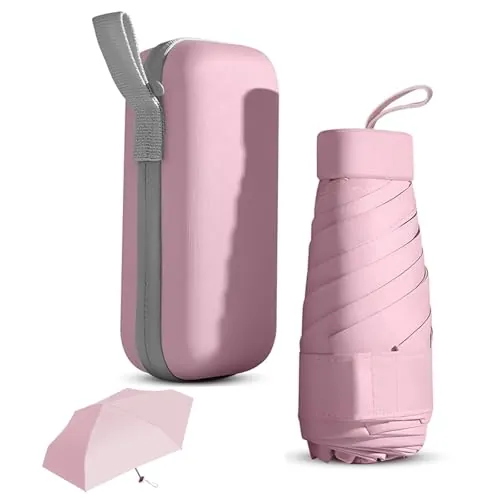 Wisebom Mini Paragua Plegable con Estuche Pequeño y Resistente al Viento para Viajes y UV