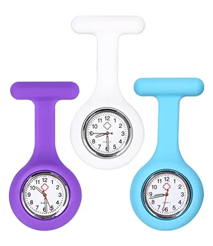jutyum 3 Piezas Reloj Enfermera, Luz Nocturna, Reloj De EnfermeríA Broche, Gel De SíLice con Broche/Clip, Enfermero MéDico Personal De EnfermeríA Fob Broche MéDico, Reloj de Bolsillo de Silicona