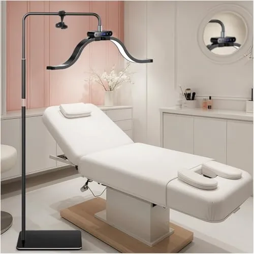 Lámpara Para Extensiones de Pestañas con Soporte para Teléfono, Tatuador, Técnico de uñas: Luz de – Anillo LED de Belleza fría-Lámpara Cálida con Brillo y Altura Ajustables