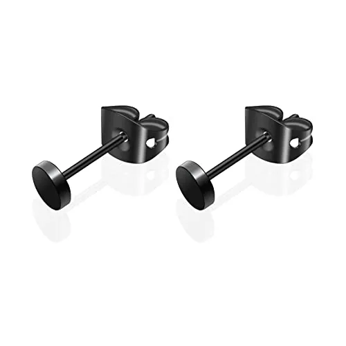 Artskin G23 Pendientes de titanio con puntos planos para mujeres hombres niñas 4mm pendientes hipoalergénicos redondos de negros para orejas sensibles (4mm, Black)