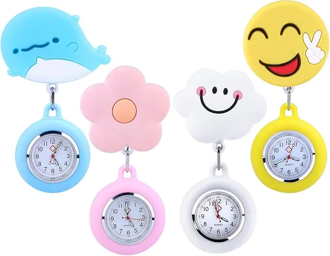 Reloj Enfermera, 4 Piezas Reloj de Enfermera Personalizado, Reloj de Bolsillo de Silicona con Broche, Reloj Enfermera Accesorios Enfermeria Relojes, Relojes de Enfermera Linda