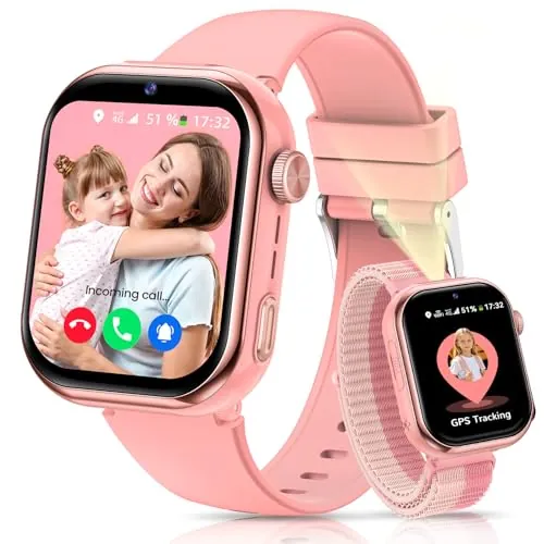 4G Reloj Inteligente Niños GPS, Videollamada, Llamadas, Linterna, Rosa