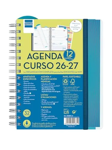 Finocam Docente Magistral Personalizable Agenda 2026 2027 Azul · Español