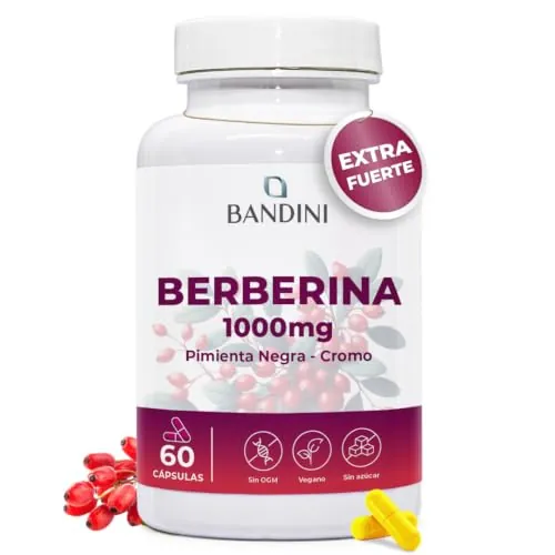 Bandini® Berberina 1000 mg Pura - Con Cromo y Pimienta Negra para una mejor absorción - El mejor extracto concentrado de Berberis Vulgaris - Control de la glucosa y triglicéridos - 60 cápsulas veganas