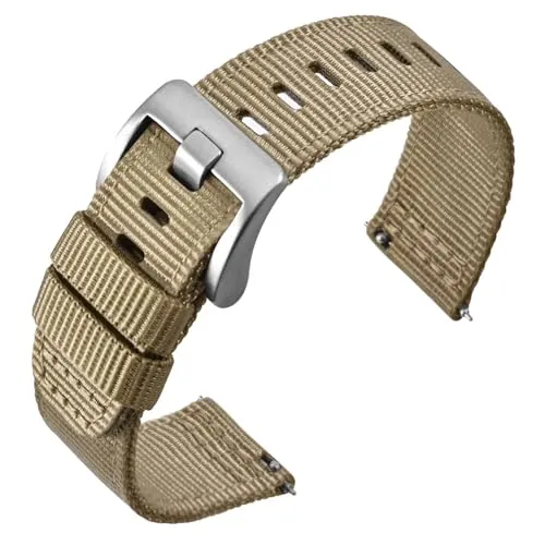 ANNEFIT Correa Reloj Nailon de Militar, Correas Reloj de Liberación Rápida 20mm para Hombres, Hebilla de Acero Inoxidable (Caqui)