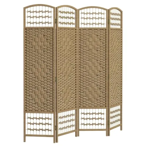 HOMCOM Biombo Plegable de 4 Paneles Cuerda de Papel 160x170 cm Natural