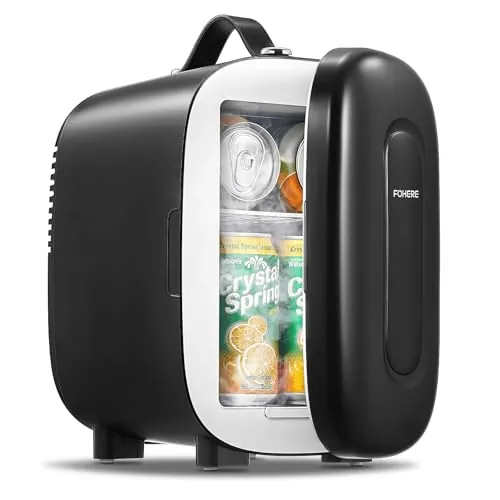FOHERE Mini Nevera 5 Litros / 6 Latas | CA+CC | Silencioso Portátil | Enfriar y Calentar | Nevera pequeña para dormitorios, coches, oficinas, cuidado de la piel, viajes (Negro)