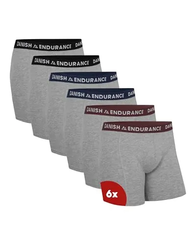 DANISH ENDURANCE Calzoncillos Boxer Hombre, 6 Pack MC (2xGris/Negro, 2xGris/Azul Marino Azul, 2xGris/Bordeaux) L