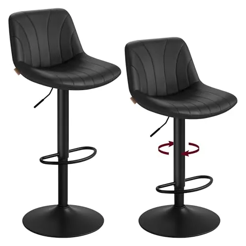 VASAGLE Taburetes de Bar, Juego de 2, con Respaldo, Altura Ajustable