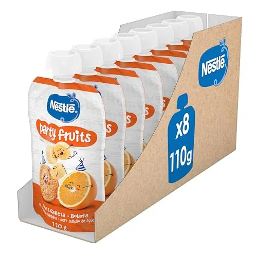 Nestlé Pure Party Fruits Pouch Puré de Frutas Infantil, Desde 12 Meses, 8 Bolsitas de 110 g