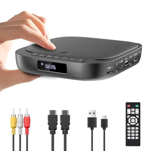 Desobry Reproductor DVD, HD 1080P - Lector DVD para TV con HDMI/RCA Cable, USB/TF Card Input, Todas Las Regiones Libres