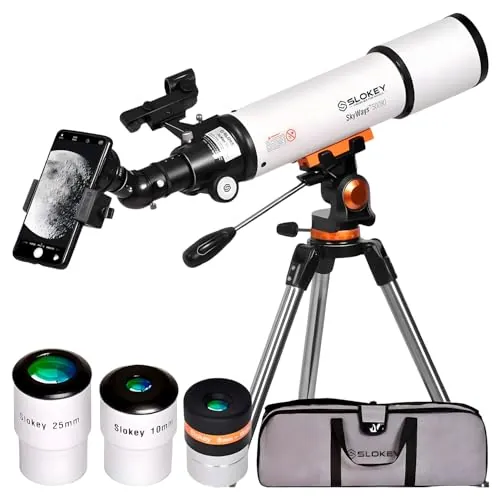 Slokey 50080 Telescopio Terrestre y Astronómico Refractor 25x-250x - Telescopio Portátil 80 mm para Niños y Principiantes - Observación de Estrellas Luna, Planetas, Incluye Trípode de Acero Inoxidable