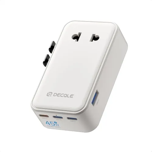 decqle “Air” Adaptador Enchufe Universal con 3 USB-C(GAN 70W) ＆ 1 USB-A | Adaptador de Viaje, NO Un Convertidor de Tensión, para EU, Reino Unido, Americano, Canadá, Australia & 200+ País (Blanco)