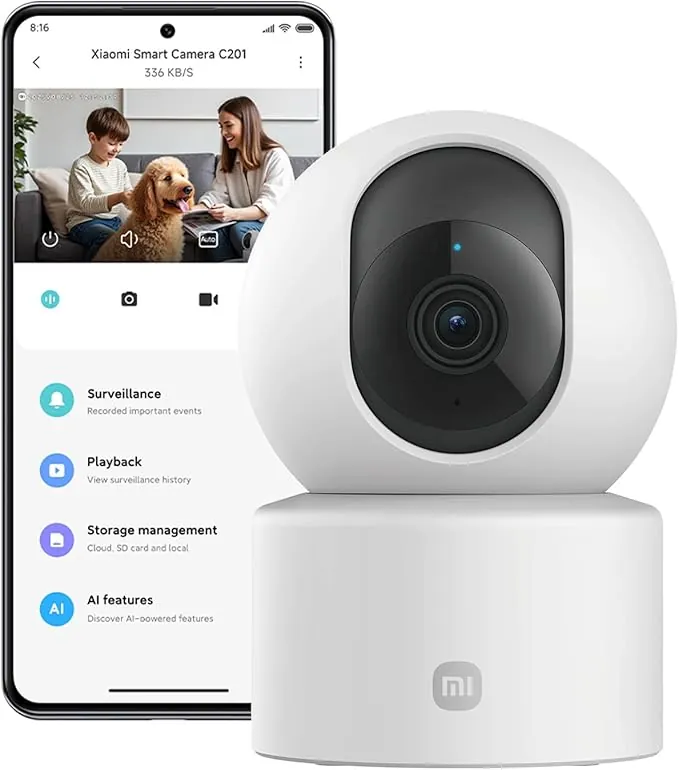 Xiaomi C201 Camara vigilancia WiFi Interior 360° 1080P HD, Camara vigilancia Bebe, WiFi 6, Cubierta Física de Lente, Visión Nocturna en Color, Audio Bidireccional, Compatible con Alexa y Google