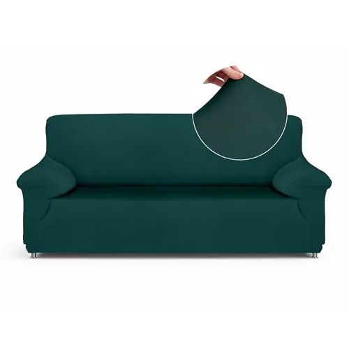 Textilhome Funda Sofá Elástica TEIDE 3 Plazas Ajustable Protector Verde | Ajuste elástico perfecto para sofás de 3 plazas 180 a 240 cm. Incluye espumas antideslizantes para mayor fijación.