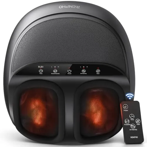RENPHO Eléctrico Masajeador de pies, Shiatsu Masajeador Pies con Calor | Masajeador de pies con control remoto, 3 niveles de compresión, 3 niveles de amasado, 3 niveles de calor, regalo Mujer Hombre