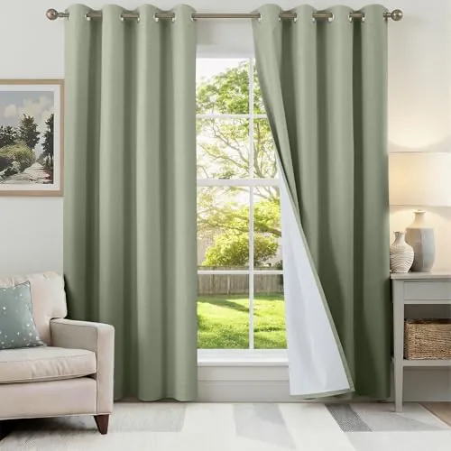 Runyéla Cortinas Opacas 100% Cortinas para Salon y Dormitorio 2 Piezas 120x230 CM, Verde Salvia Cortinas Termicas Aislantes Frio y Calor, Cortinas con Ojales y Cortinas Acustica