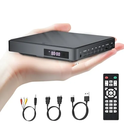 Desobry Reproductor DVD para TV 1080P, Portátil DVD Player con HDMI/AV/USB/TF, Cable Incluido, Corrección de Errores y Reducción de Ruido