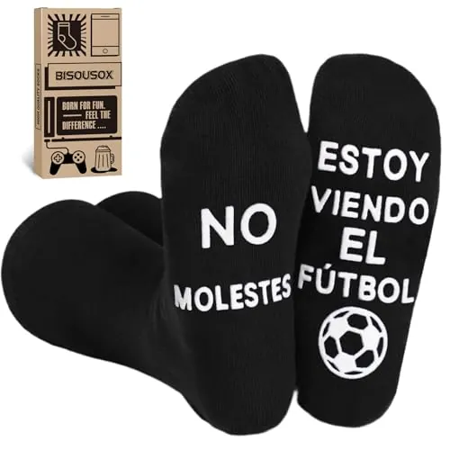 BISOUSOX Calcetines Hombre Divertidos de Algodón 39-46 Antideslizantes - Regalo para Hombres, Padre, Fanáticos del Fútbol - Ideal para Cumpleaños