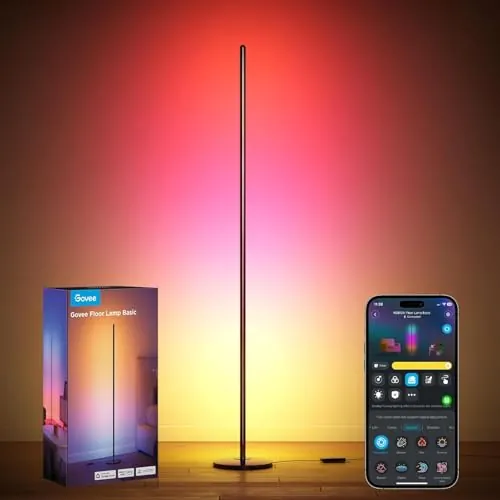 Govee RGBIC Lámpara de Pie LED, Smart Lampara Salon Moderna, Color Negro