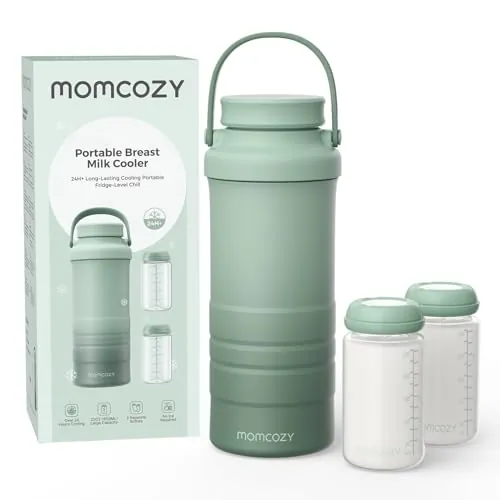 Momcozy Enfriador de leche materna portátil al aire libre (628 ml), enfriamiento total de 360° durante 24 horas, enfriador de leche materna de viaje grande con 2 botellas para almacenamiento