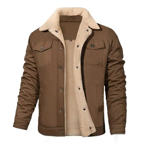 Svanco Chaqueta Hombre Invierno Chaqueta Forro Borrego | Cuello De Borrego, Cierre De Botones, Múltiples Bolsillos, Otoño E Invierno