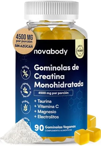 Gominolas de Creatina Monohidratada 4500 mg – Con Taurina, Magnesio y Vitamina C – Sin Azúcar y Veganas – Mejora la Fuerza, Energía, Recuperación y Rendimiento Muscular - 90 Gummies