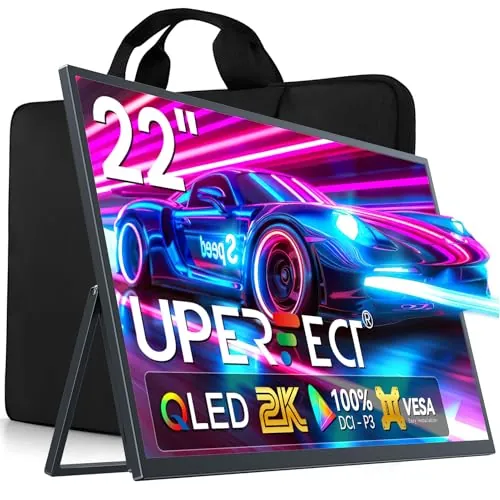 UPERFECT 22 Pulgadas 2K QLED Monitor Portátil, Pantalla Móvil con Soporte Integrado QHD IPS Display Mate Eye-Care 2560x1440 Mini HDMI USB C para PC Laptop Xbo Switch PS4/5, Compatible con VESA