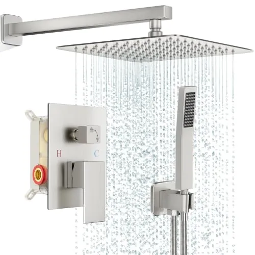 TEKXDD Grifo Ducha Empotrado Plata, Rociador Lluvia 25cm y Ducha Manual