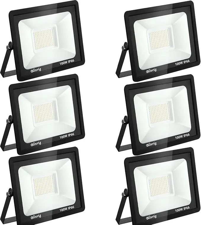 6 Pezzi 100W Foco LED Exterior, 10000LM Focos Led 6500K Luz Blanca Fría, IP66 Impermeable Aplique Pared para Garaje Jardín Patio Parque
