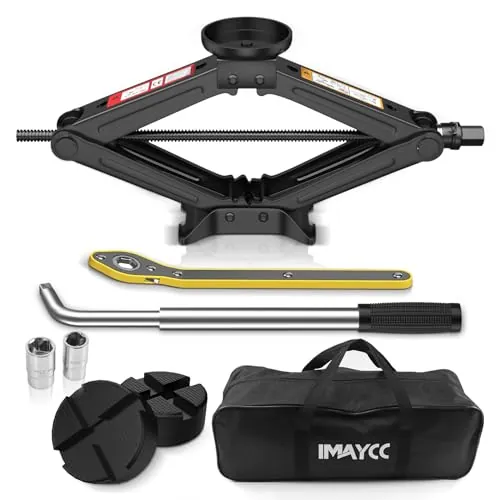 IMAYCC Nuevo Gato para Coche 2.5T/2500kg, Kit de Gato Coche con 2 Piezas Bloque De Goma Universal, Portátil Kit de Emergencia con Llave de Tuercas de Rueda.