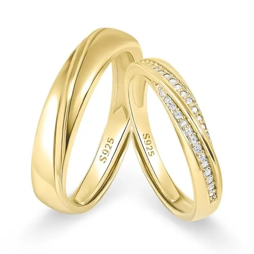 Meissa Anillo de Pareja Plata 925 Anillo de Compromiso Ajustable Joyería de Boda Hecha a Mano Tamaño 10,5-16 y 11-21,5 Juego de Dos Anillos Chapado en Oro