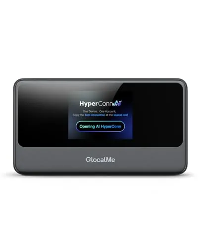 GlocalMe MeowGo 4G Router WiFi Móvil, DL 390 Mbps/UL 150 Mbps, Internet Móvil para 200 Países Globales, Sin Necesidad de SIM, WiFi Portátil para Viajes sin Contrato con 1GB de Datos Globales