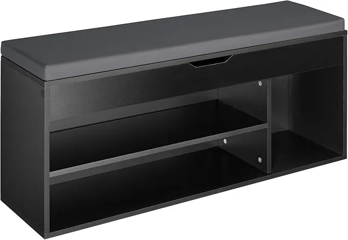 tectake® Banco Zapatero con Gran Espacio de almacenaje, 9 Pares de Zapatos, Acolchado, Estructura Estable, estanteria Zapatero, Mueble Entrada recibidor- Negro