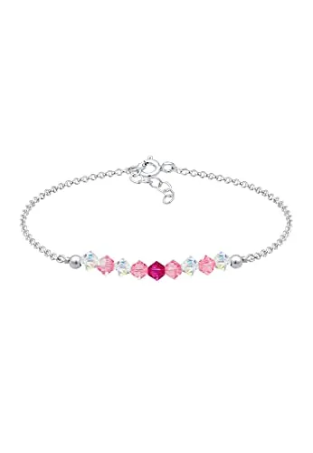 Elli Pulseras para niños con cuentas de color rosa con cristales en plata de ley 925
