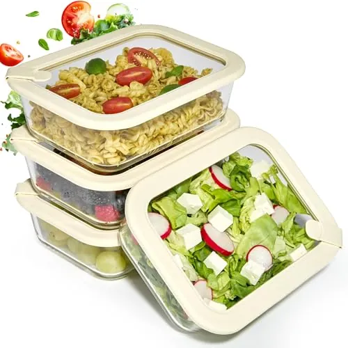 Dalena Home Tupper de Cristal 4x1020ml con Tapa de Cristal, Hermético