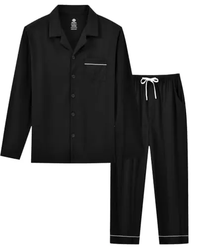 MoFiz Pijamas Hombre Invierno Algodon Manga Larga Pijama Negro EU L