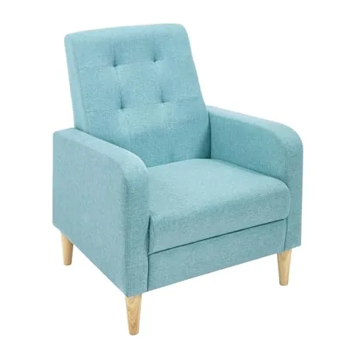 WOLTU Sillon de Relax, con Respaldo Alto, Patas Madera Maciza, Azul