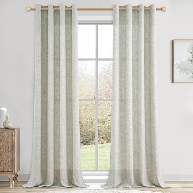 CUTEWIND Cortinas Lino Natural Rusticas de Salon 2 Piezas 140x245 CM Cortinas de Casa Visillos Translucidas con Ojales para Dormitorio Juvenil Comedor Cortina Habitacion Matrimonio