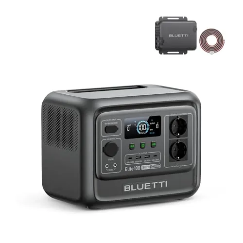 BLUETTI Elite 100 V2 Generador Solar con Charger 1 Alternador Cargador, 1024Wh LFP 1800W CA, 560W Carga DC-DC, Carga Completa en 1,8 H en Coche, Ideal para Camping, Furgonetas, RV Viajes
