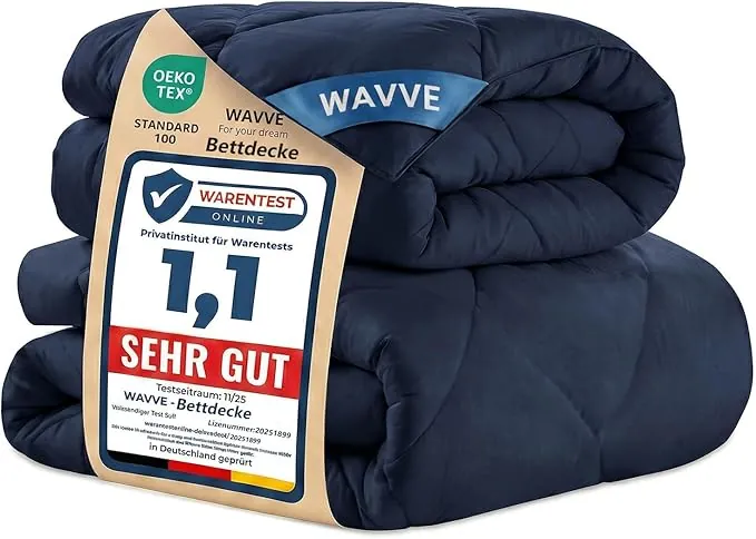 WAVVE Edredón Relleno Nórdico 220x240 cm para Cama 135 150, Juego de 2 Piezas Verano 150gr/m² + 4 Estaciones 300gr/m² = Invierno 450gr/m² Fibra, Azul Marino